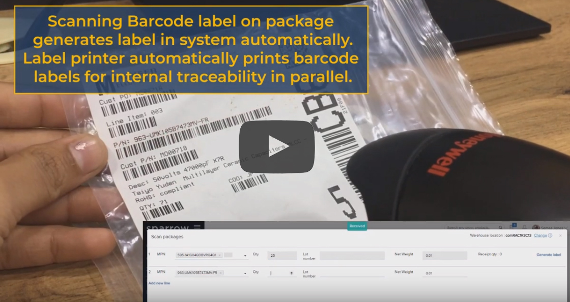 Barcode scanning, Goods receipt, Sparrow ERP